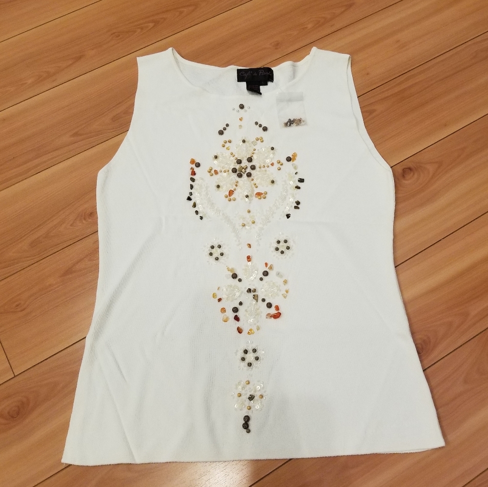 Hand beaded Cream top with colorful embellishments